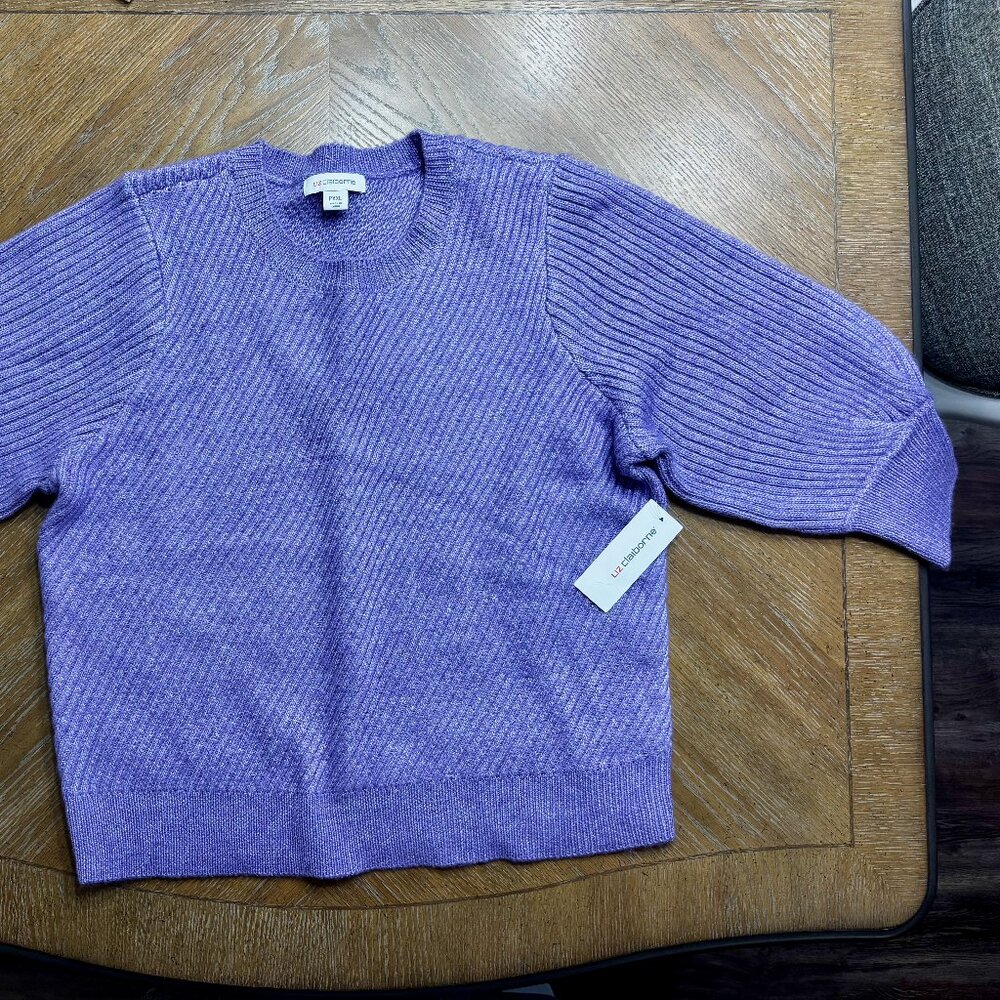 Liz Claiborne Women's Sweater Size PXXL Purple 3/4 Puff Sleeve Pullover NWT